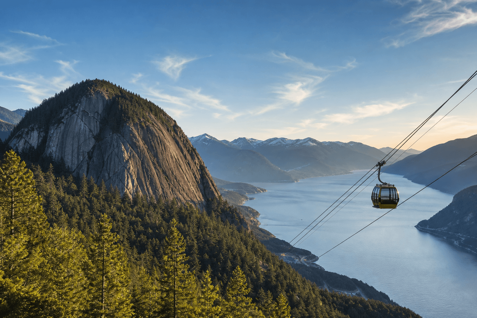 Stawamus Chief and Sea to Sky Gondola above Howe Sound, Squamish